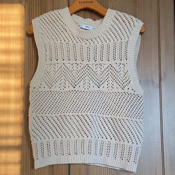 Mango Beige Cream Knit Sweater Top Vest L EUC - Picture 1 of 3